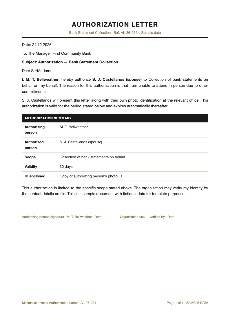 Minimalist invoice authorization letter